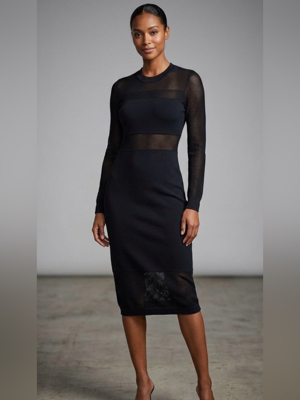 RACHEL Rachel Roy Black Mesh Knit Sheath Midi Dress XL NWT $139